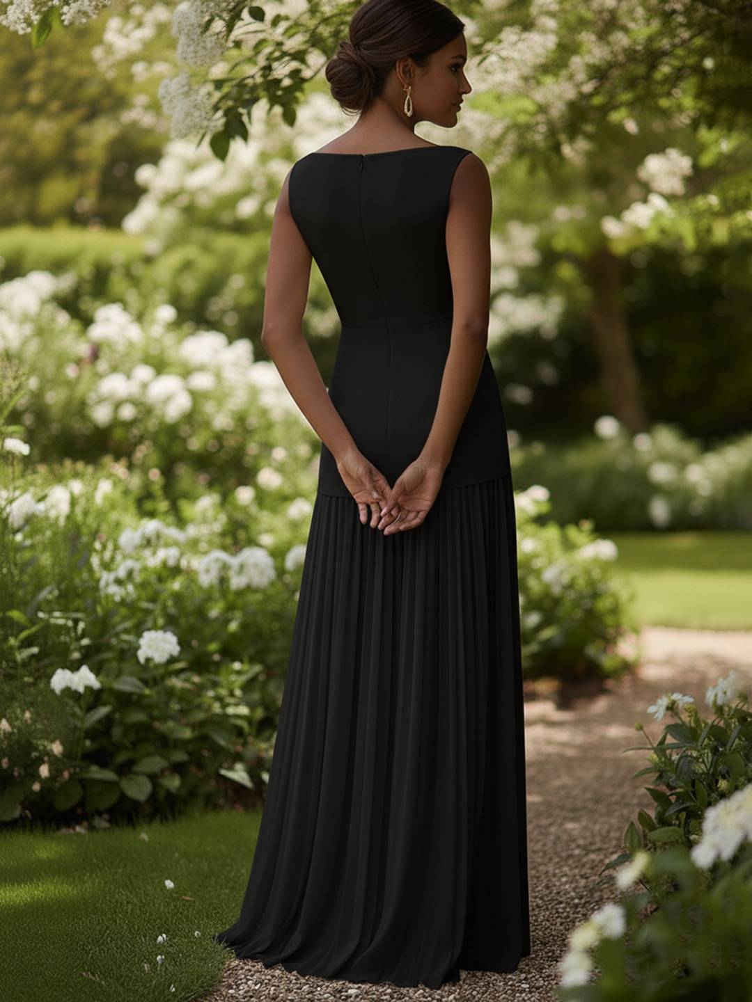 Cocolii ensemble robe de soirée trapèze col bateau sans manches femme élégant avec hauts et longue plissé jupe cérémonie