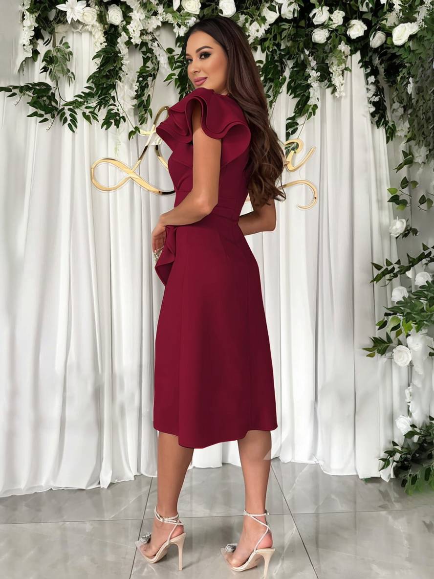 Cocolii robe courte v-cou irrégulière manches courtes volants superposés femme élégant mode invité mariage