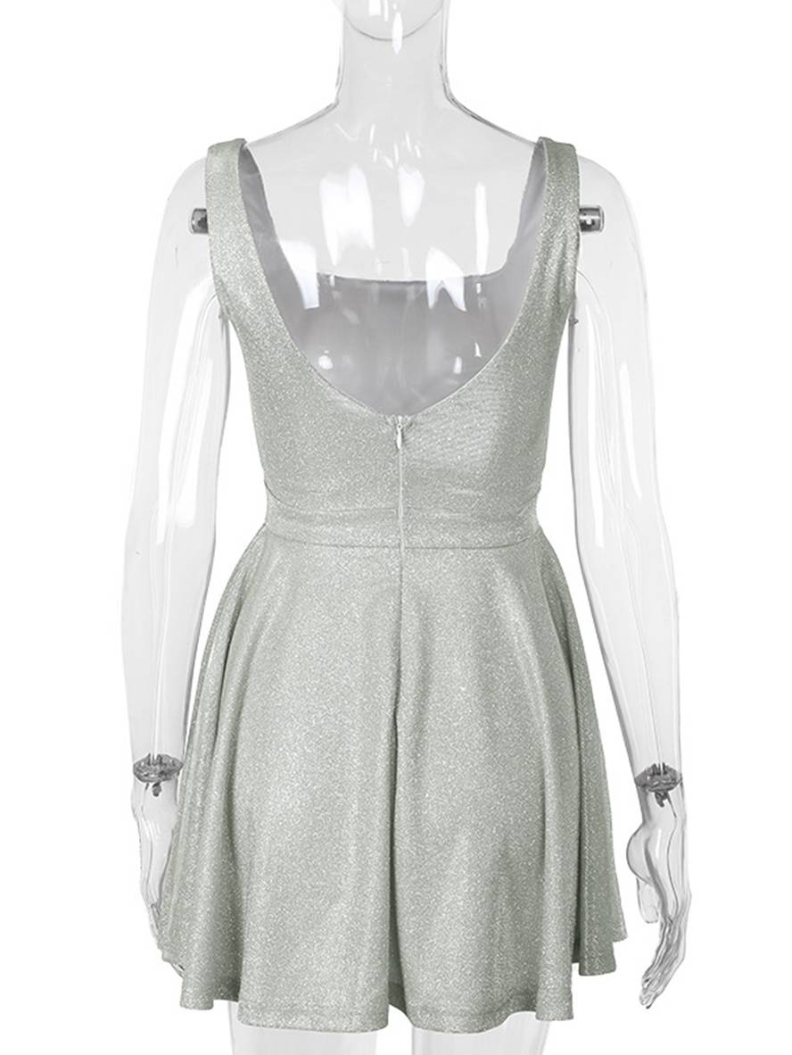 Cocolii courte robe patineuse trapèze à fines brides dos nu sans manches femme élégant fete de cocktail de soirée cérémonie