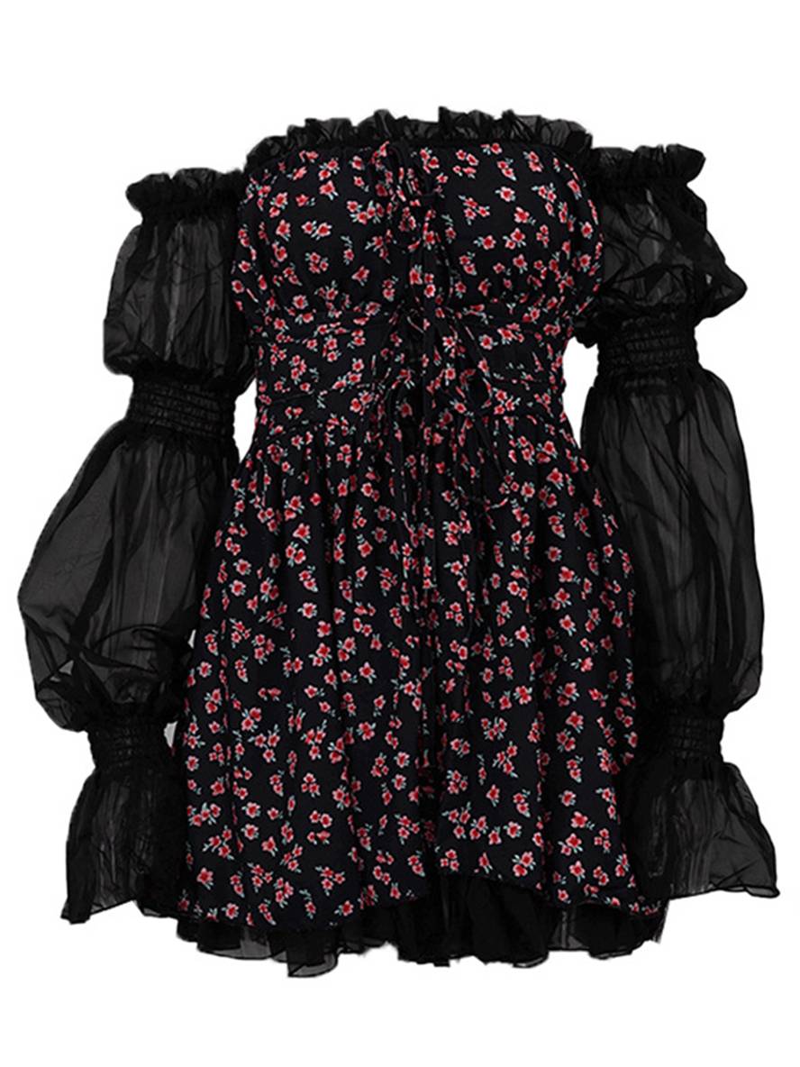 Cocolii robe courte trapèze tulle bustier dos nu manches bouffantes femme élégant bal de promo fete de cocktail