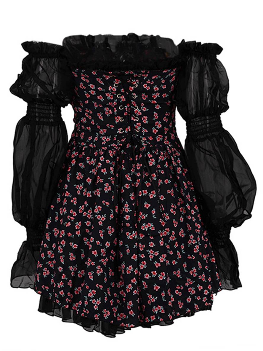 Cocolii robe courte trapèze tulle bustier dos nu manches bouffantes femme élégant bal de promo fete de cocktail