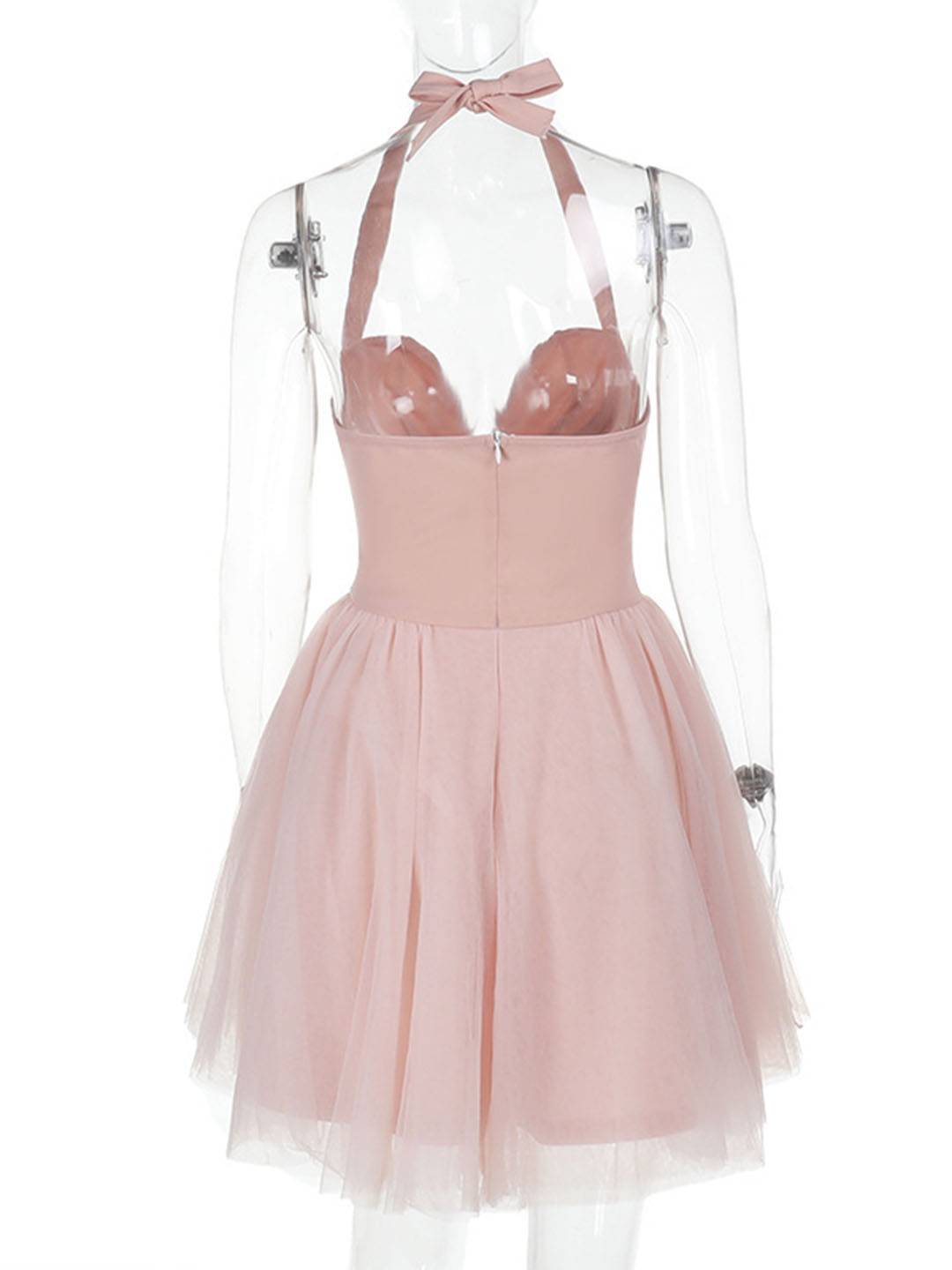 Cocolii robe patineuse bouffante tutu tulle v-cou licou sans manches femme doux élégant vintage de fete cocktail anniversaire