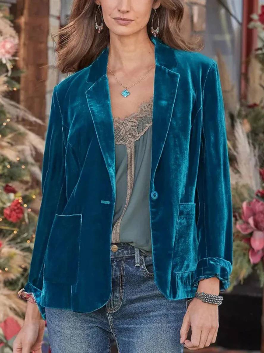 Cocolii blazer velours vintage boutonnage poches col revers femme casual décontracté veste