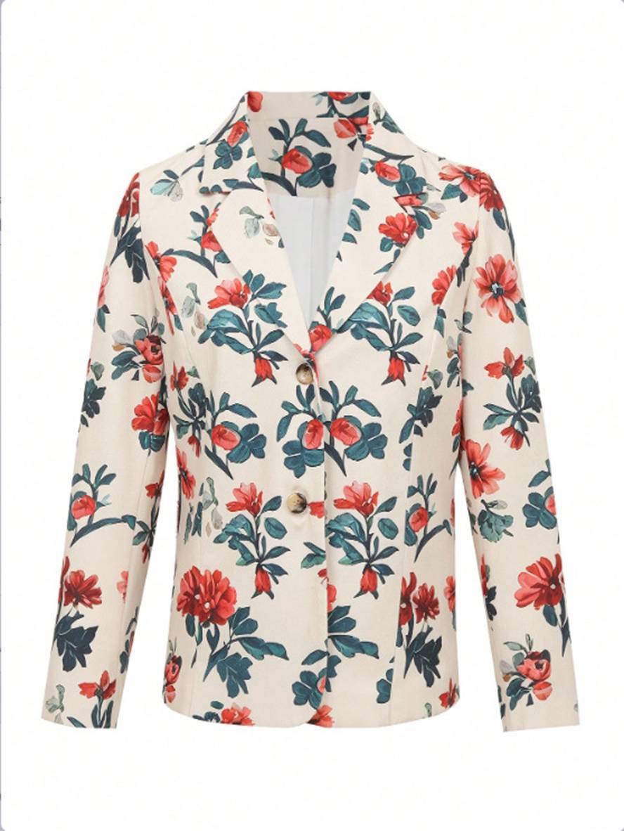 Cocolii blazer imprimé à fleurie découpe v manches longues femme vintage décontracté mode casual