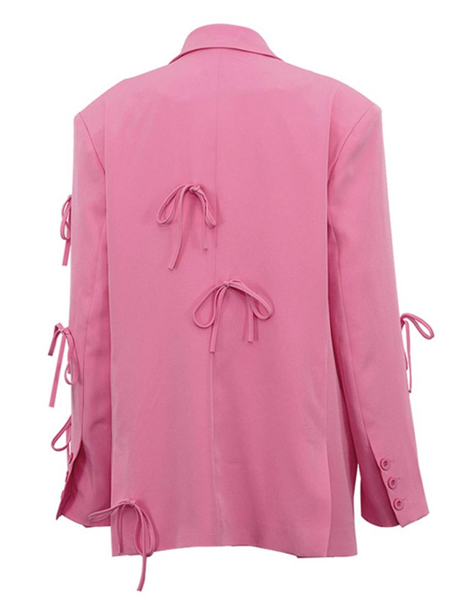 Cocolii blazer unicolore noeud papillon boutonnage poches manches longues femme élégant décontracté ample veste