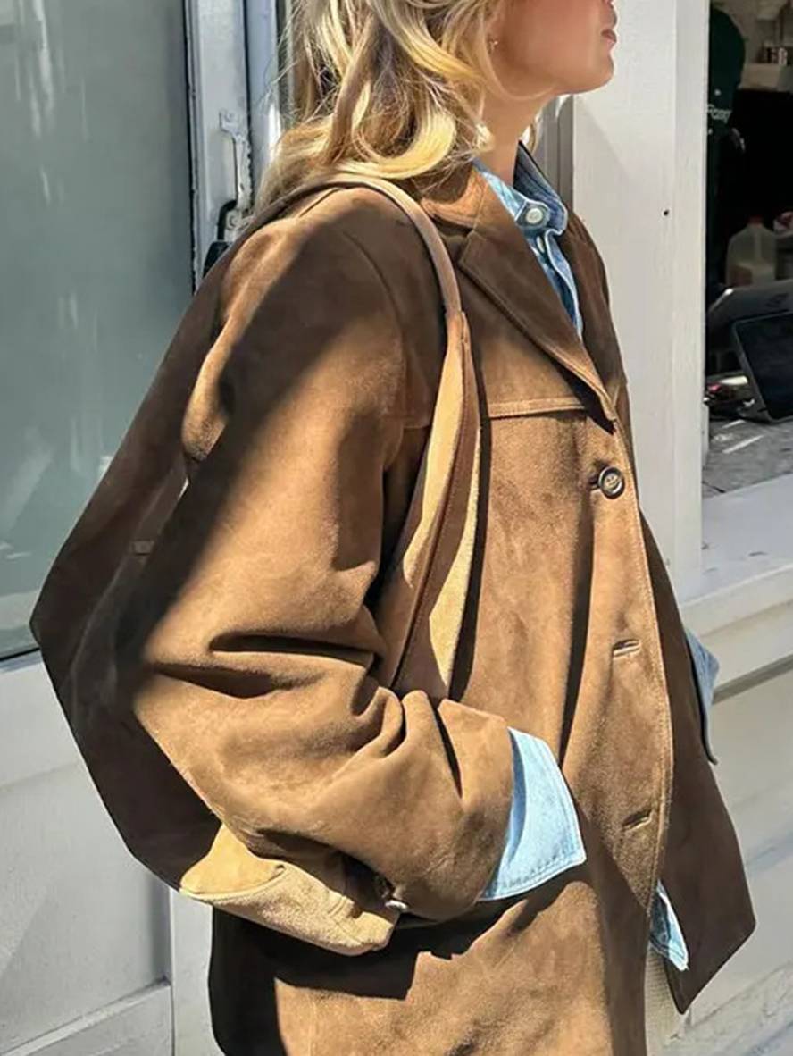Cocolii blazer suedine boutonnage poches manches longues femme élégant vintage décontracté veste daim