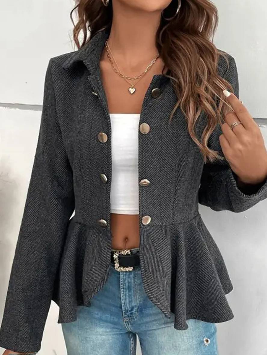 Cocolii court blazer chevrons peplum double boutonnage col revers manches longues femme élégant décontracté veste