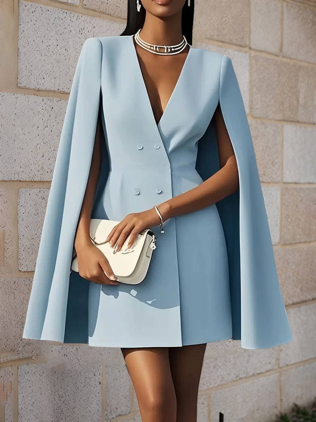 Cocolii veste cape courte style blazer double boutonnage v-cou manches longues fendues femme élégant pour soirées