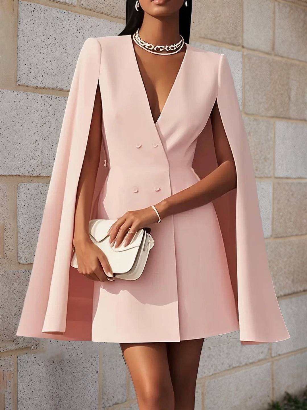 Cocolii veste cape courte style blazer double boutonnage v-cou manches longues fendues femme élégant pour soirées