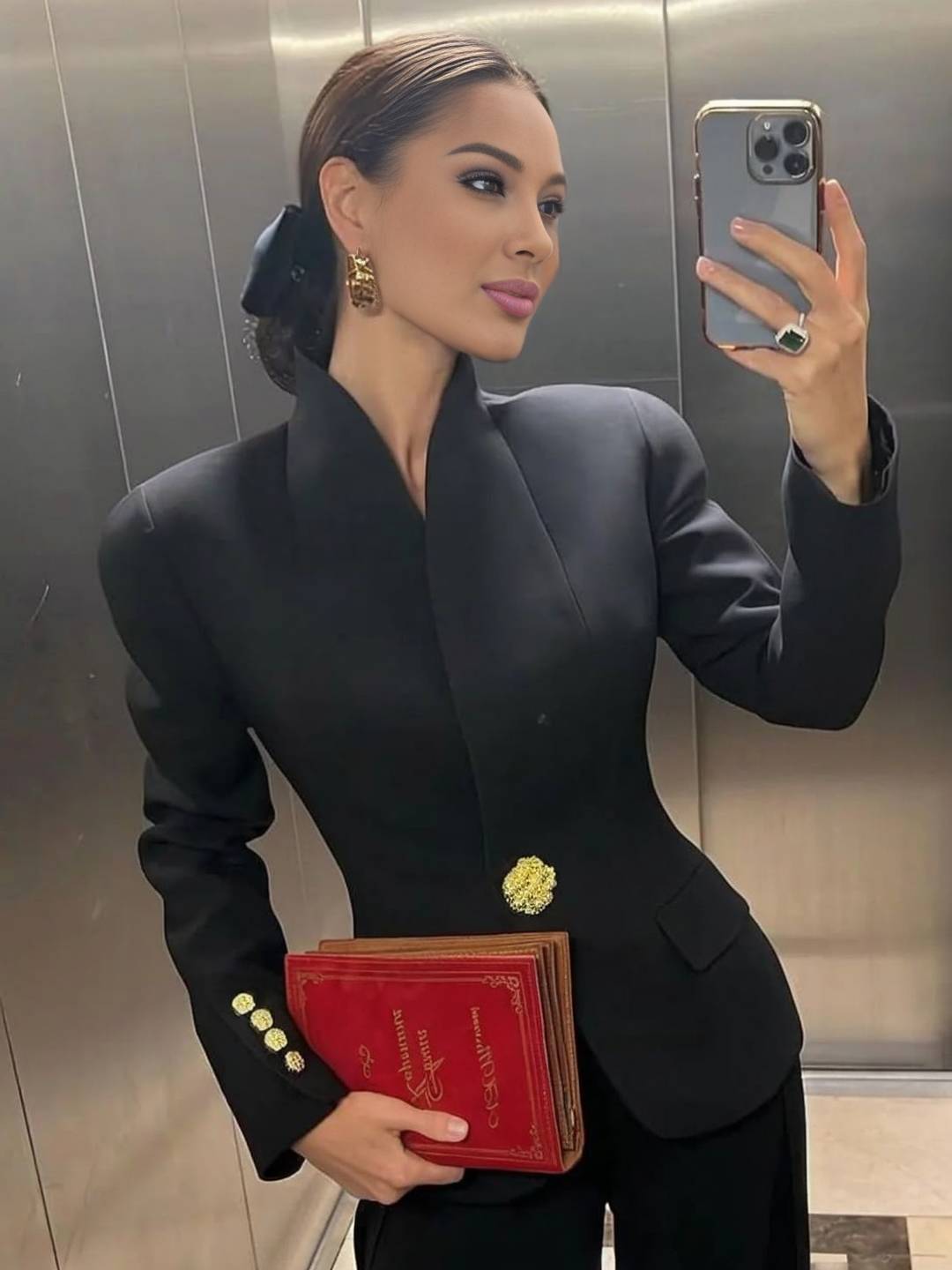 Cocolii court blazer de bureau femme élégant bouton doré original manches longues veste tailleur noire fit soirée travail mode