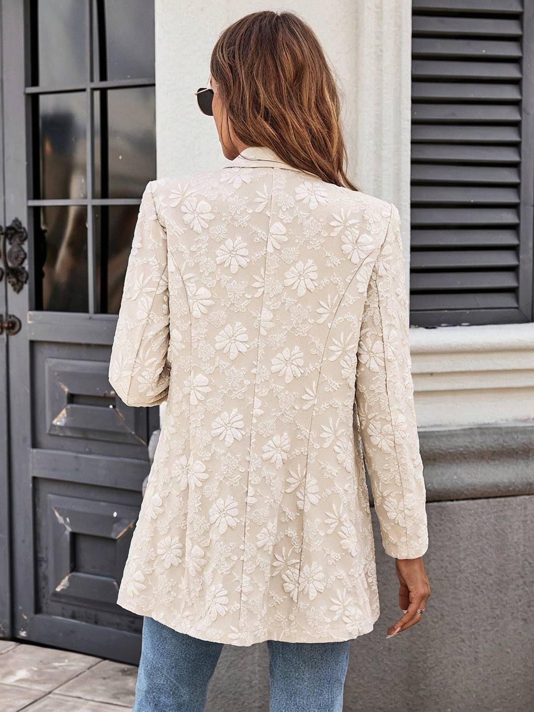 Cocolii blazer femme chic jacquard floral boutons poches manches longues décontracté mode casual veste de bureau automne