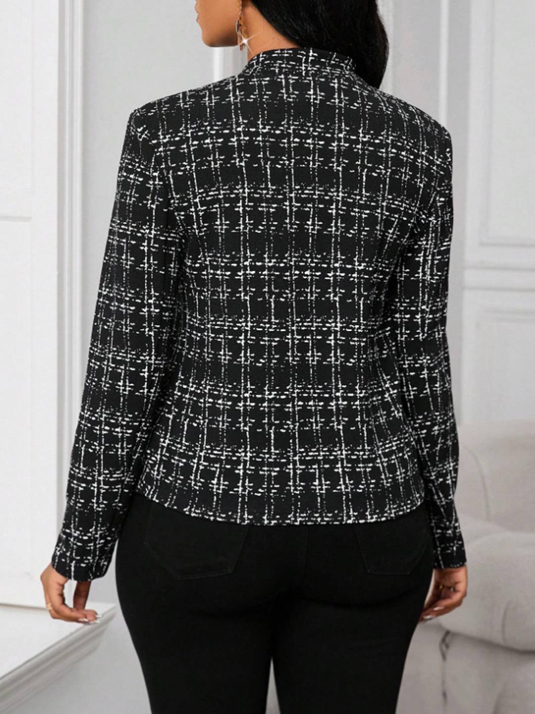 Cocolii veste cintrée femme en tweed à carreaux blazer de bureau ouvert manches longues chic pour automne hiver