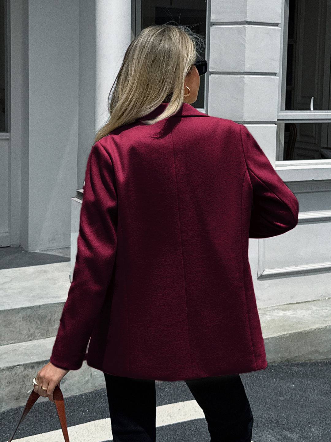 Cocolii veste blazer femme oversize manteau d'autommne aspect laine boutonnage manches longues décontracté