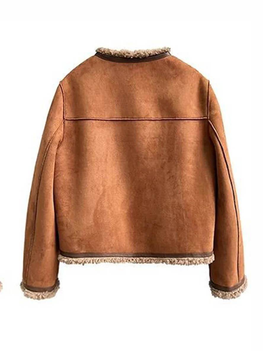 Cocolii veste femme suedine polaire boutonnage col rond manches longues femme mode décontracté hiver manteau