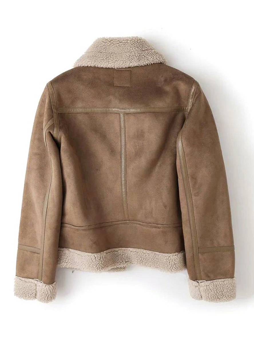 Cocolii manteau aviateur suedine fermeture éclair ceinture col revers femme veste style boyfriend