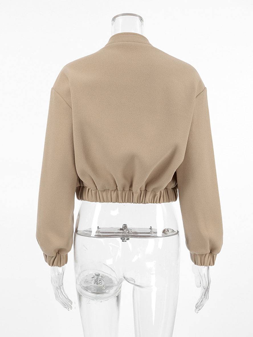 Cocolii court veste unicolore boutonnage poches col montant manches longues femme élégant décontracté manetau