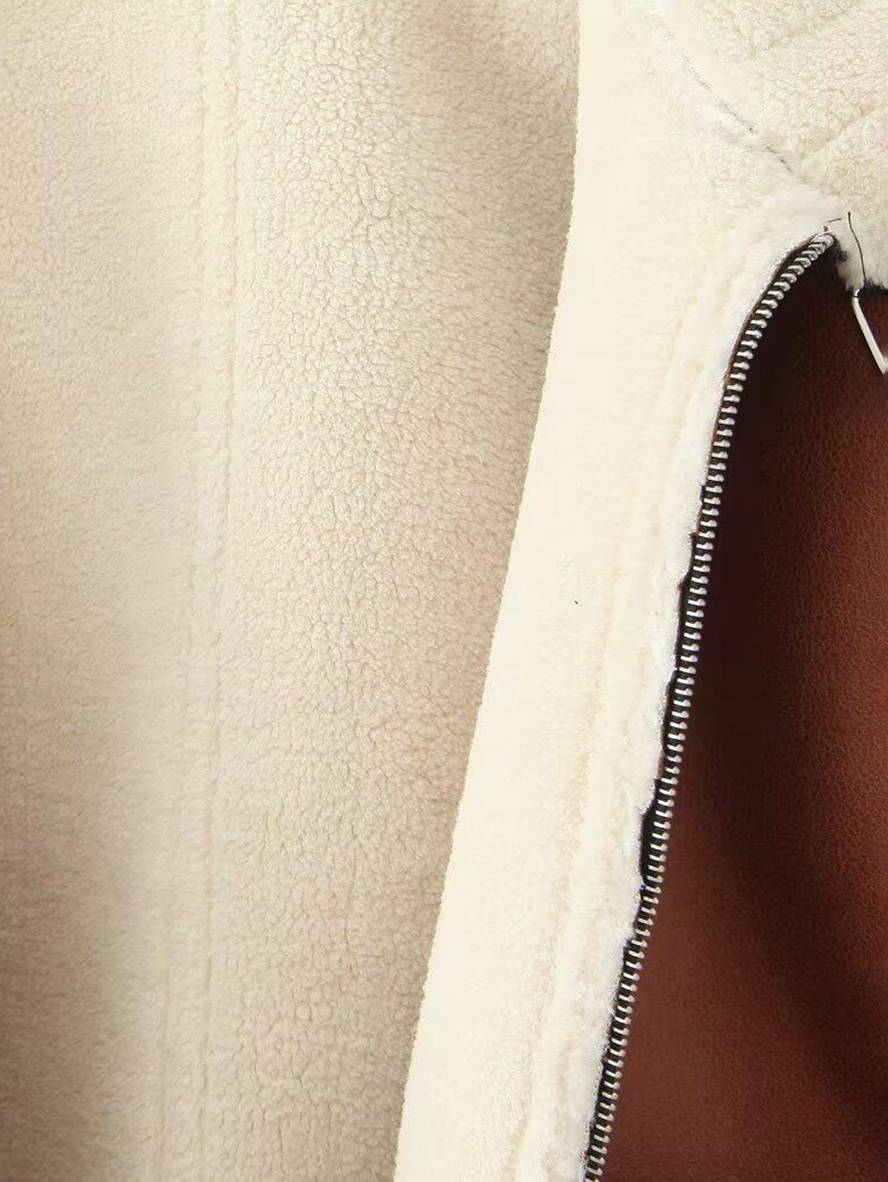 Cocolii manteau aviateur suedine molleton poches chunky buckle col revers sans manches femme décontracté hiver gilet