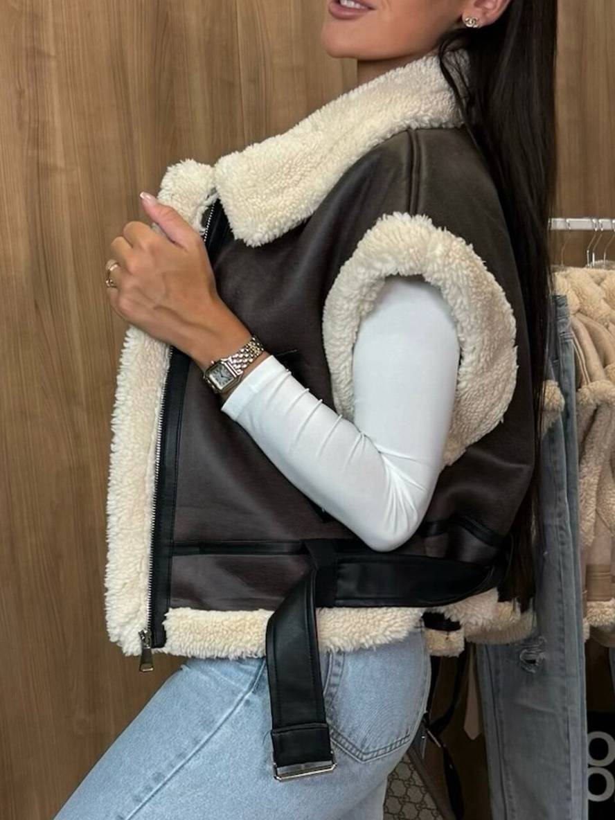 Cocolii court veste aviateur en daim molleton sans manches fermeture éclair poches ceinture femme décontracté gilet suedine