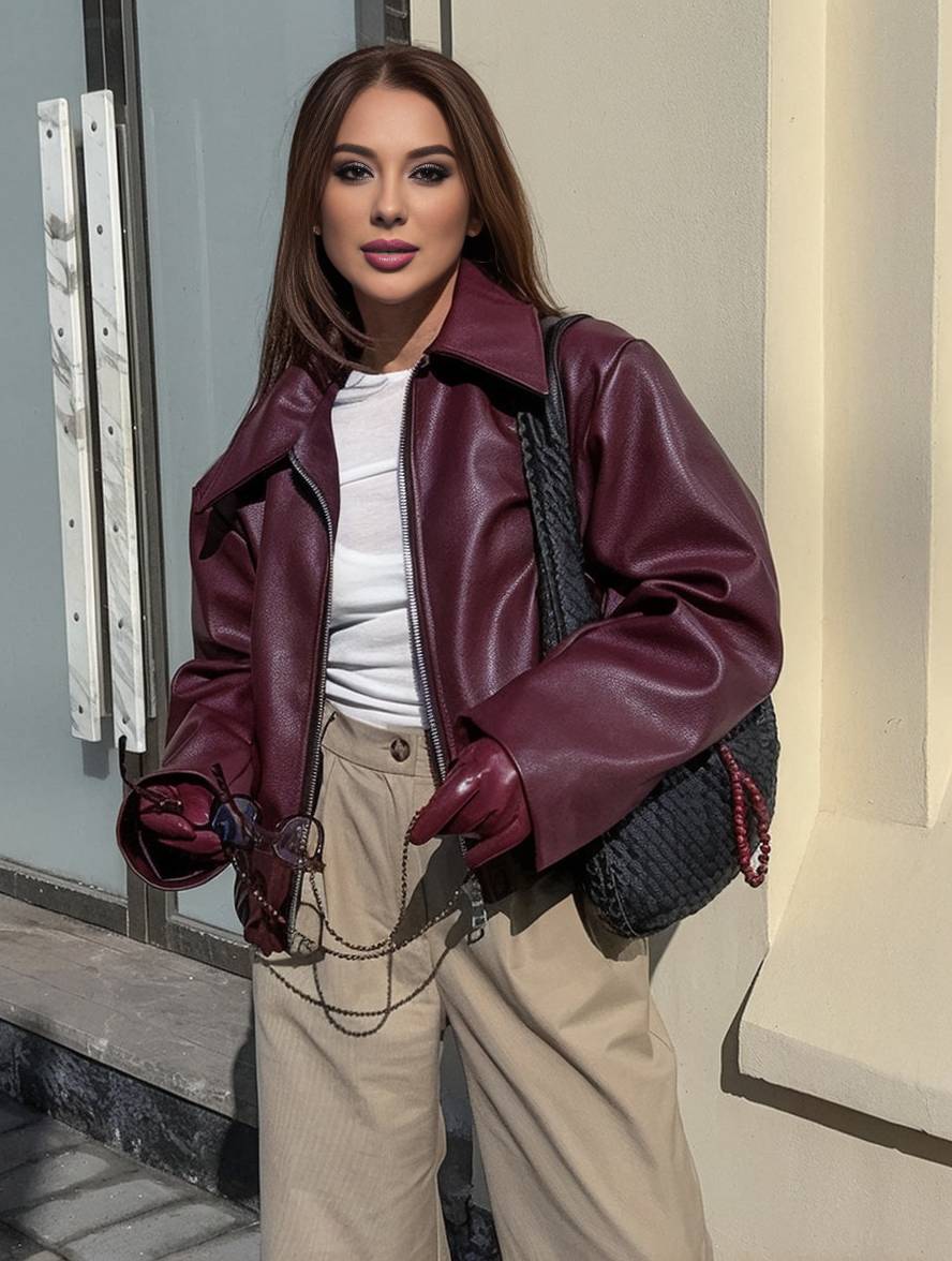 Cocolii veste en simili cuir col revers manches longues fermeture éclair femme décontracté lâche veste automne