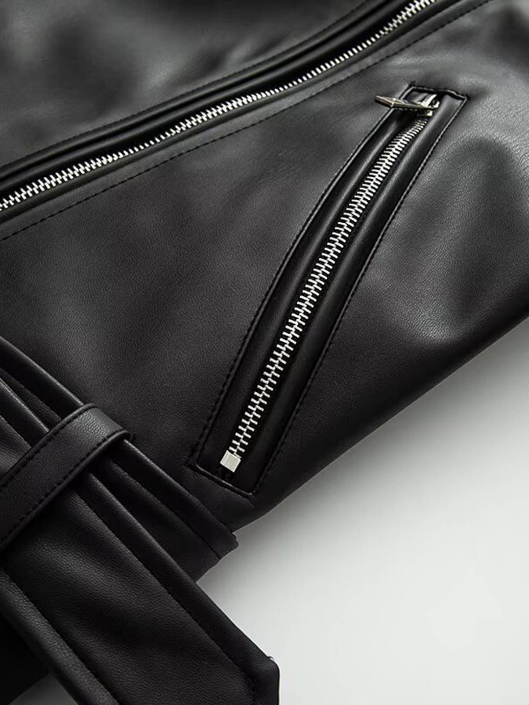 Cocolii perfecto veste femme simili cuir fermeture éclair poches ceinture col revers décontracté blouson motard