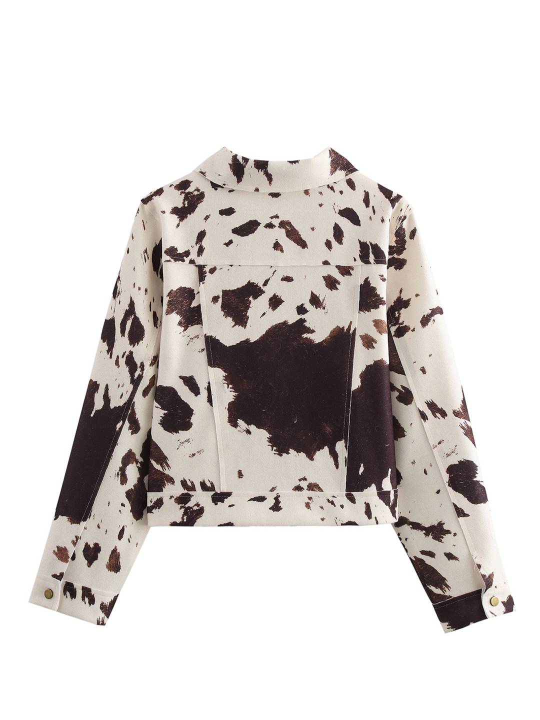 Cocolii veste en jean femme imprimé vache doudoune boutonnage poches manches longues boyfriend décontracté automne