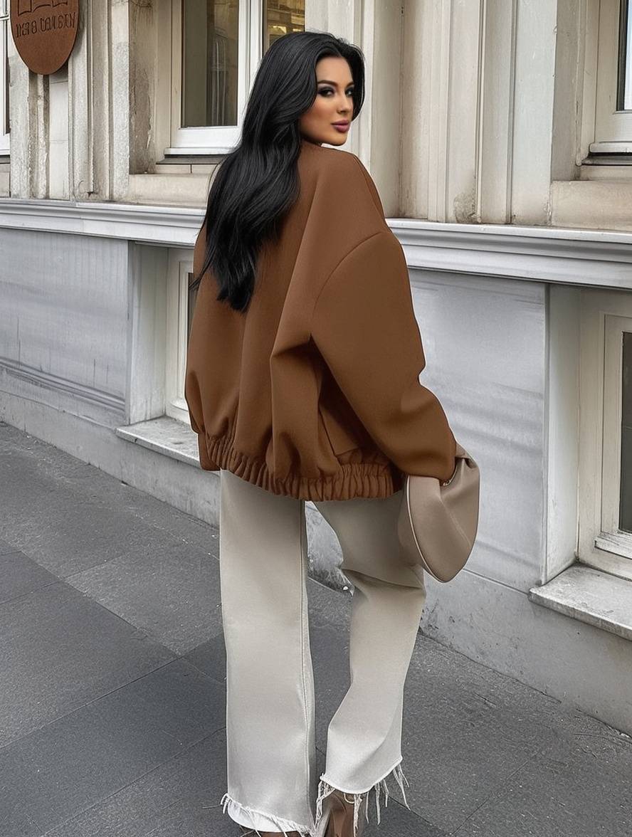 Cocolii bombers boutonnage col montant manches longues femme vintage décontracté ample oversized veste