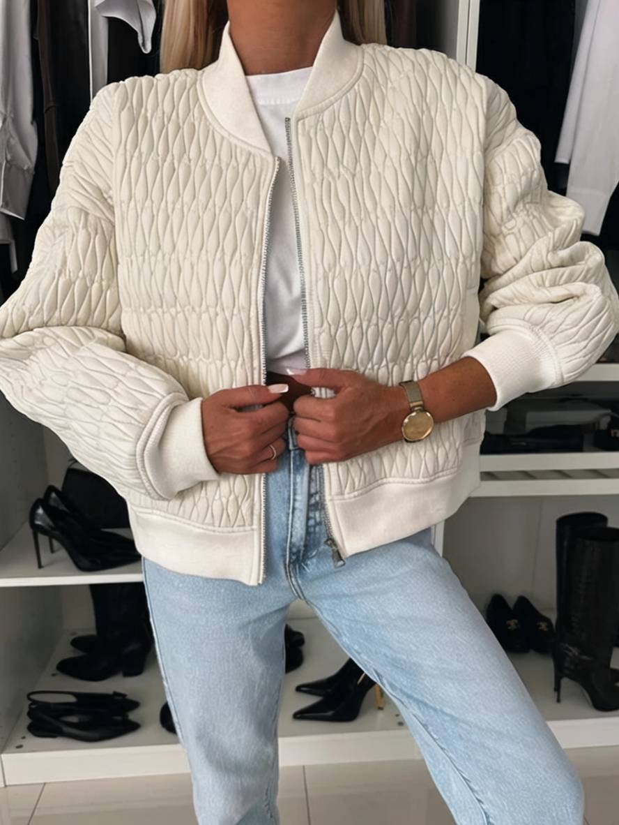 Cocolii court veste unicolore fermeture éclair poches col montant manches bishop femme élégant décontracté manteau