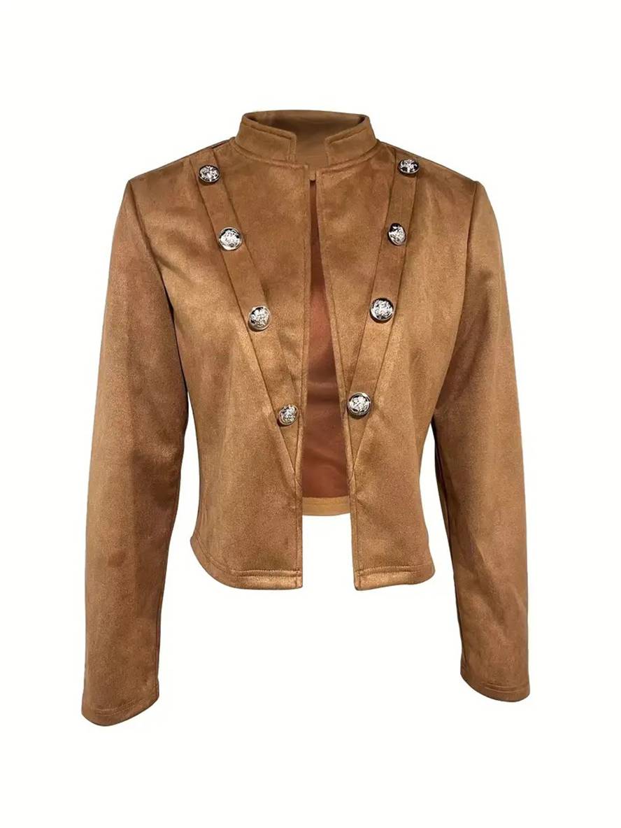 Cocolii veste officier unicolore double boutonnage col montant manches longues femme vintage décontracté