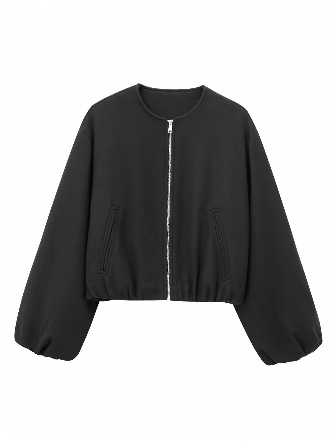 Cocolii veste court bombers fermeture éclair col rond manches longues femme décontracté blouson pour l'automne et l'hiver