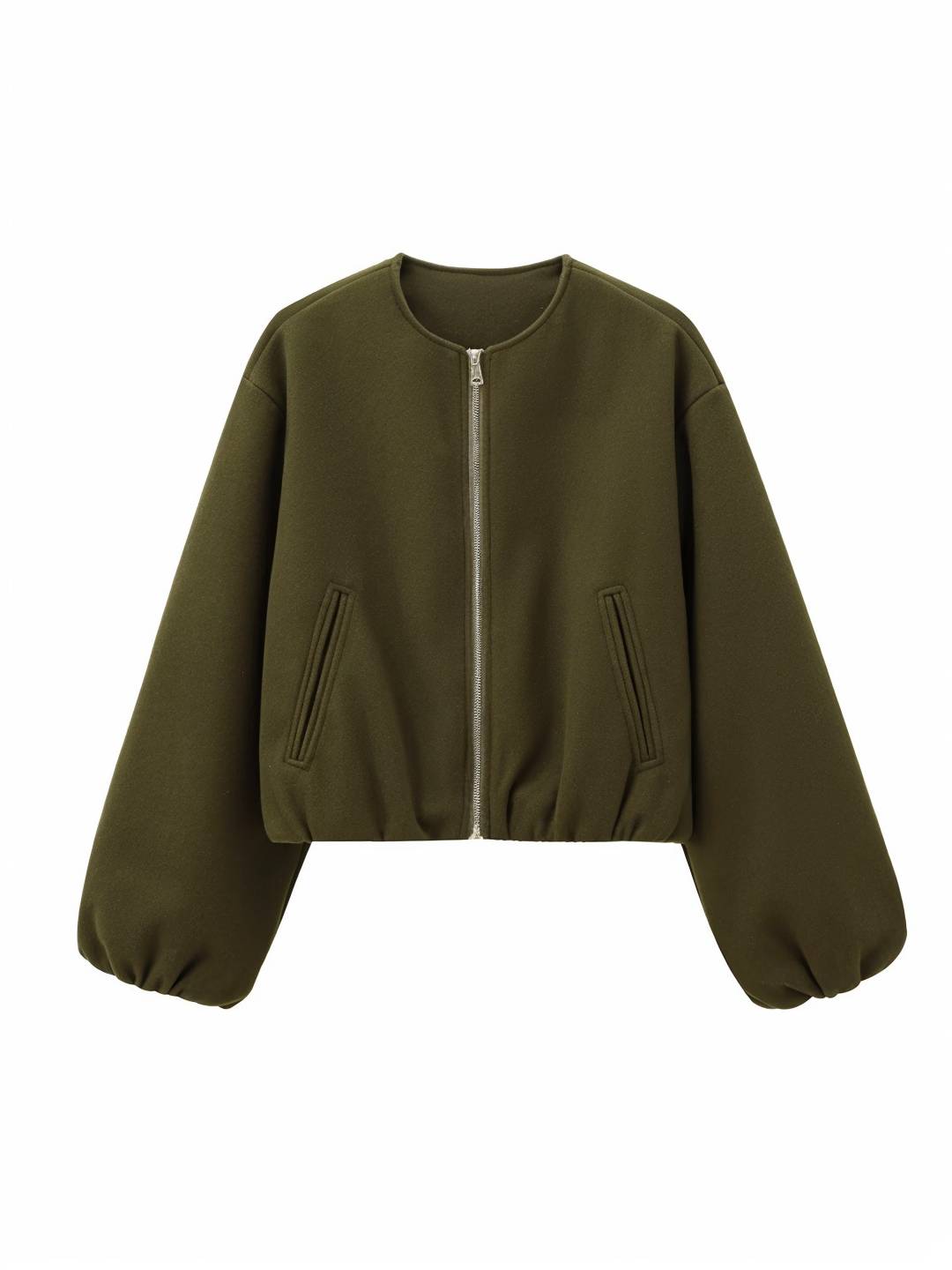 Cocolii veste court bombers fermeture éclair col rond manches longues femme décontracté blouson pour l'automne et l'hiver