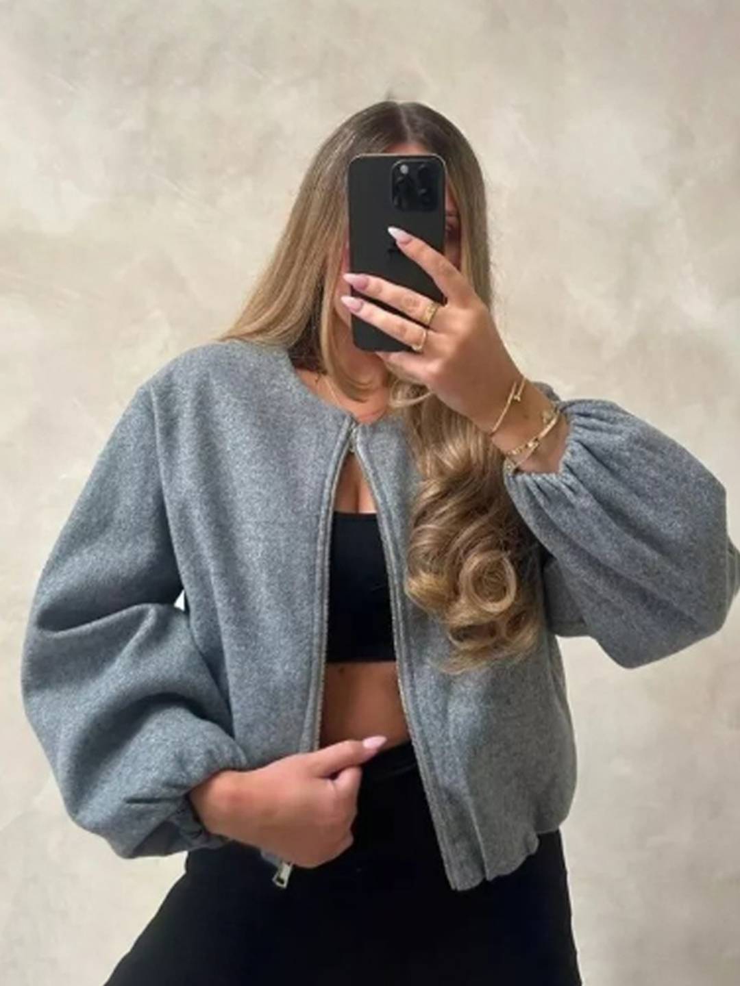 Cocolii veste court bombers fermeture éclair col rond manches longues femme décontracté blouson pour l'automne et l'hiver