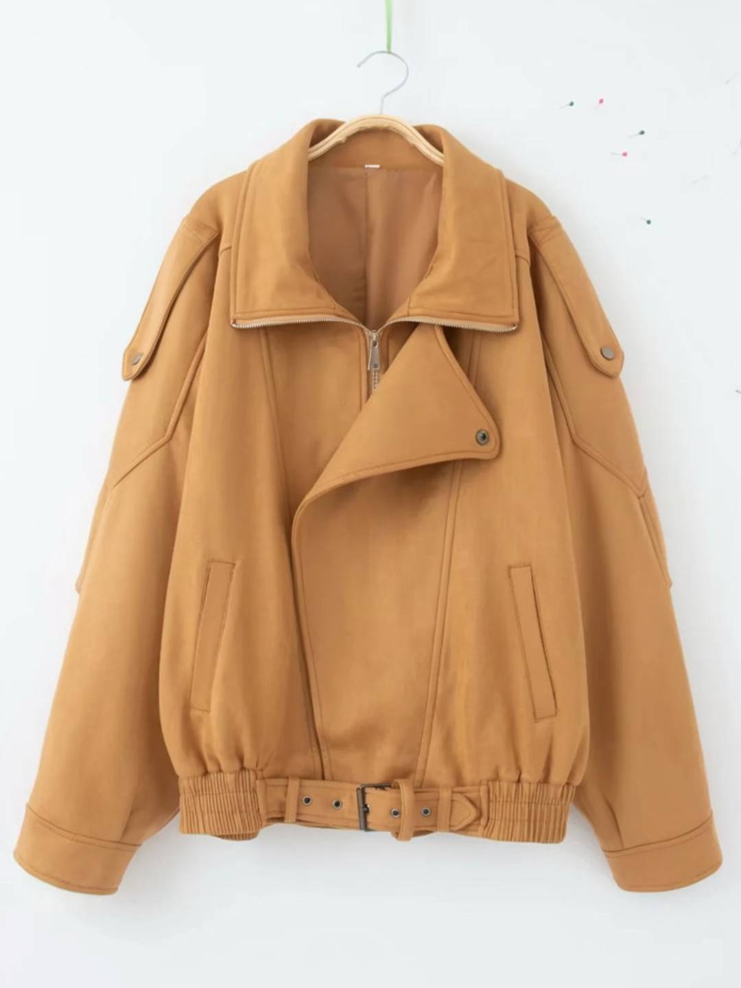 Cocolii court perfecto femme en suedine veste en daim poches ceinture vintage blouson motard pour automne