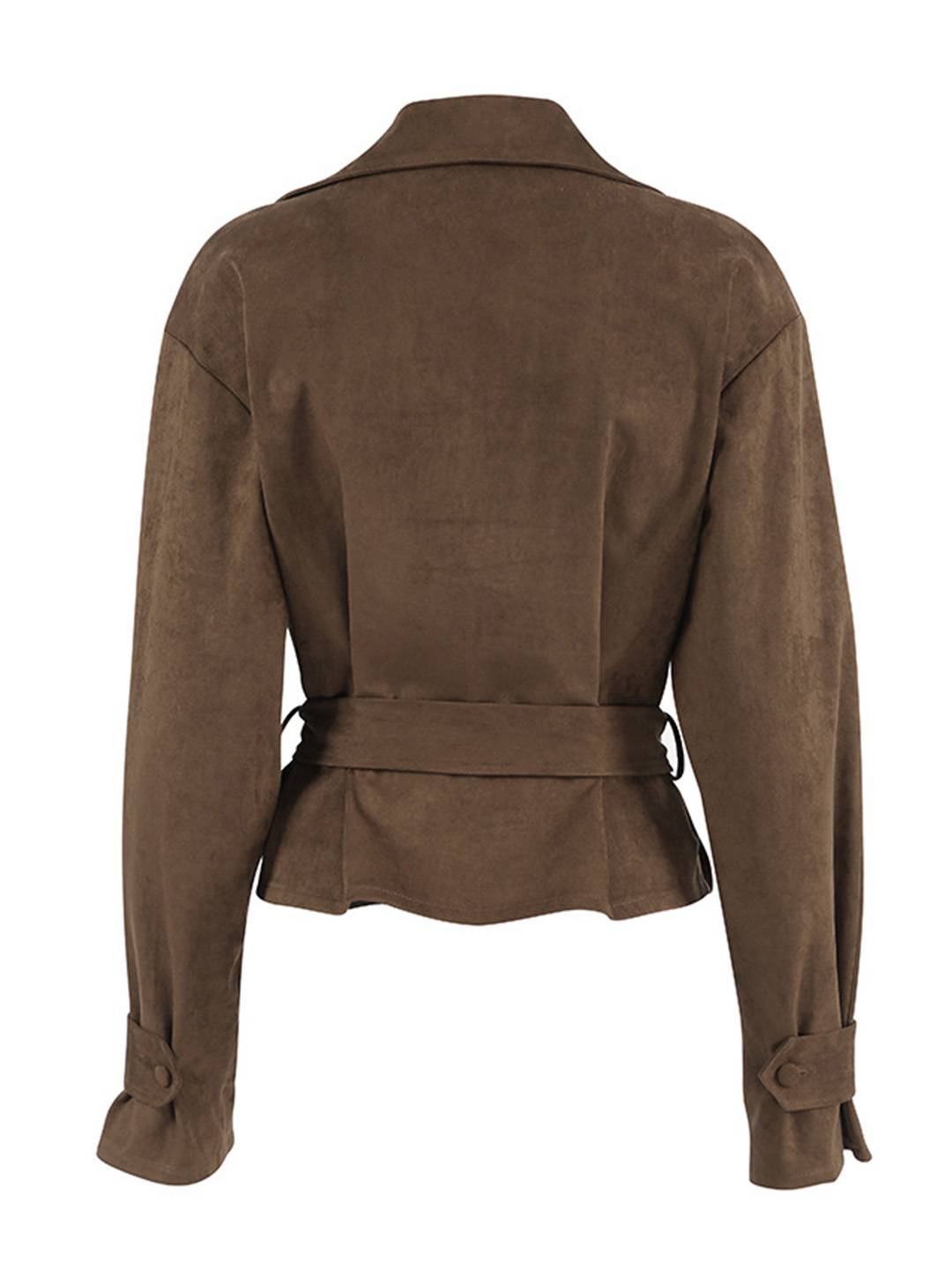 Cocolii veste court femme en suedine ceinture col revers décontracté vintage blouson en daim automne