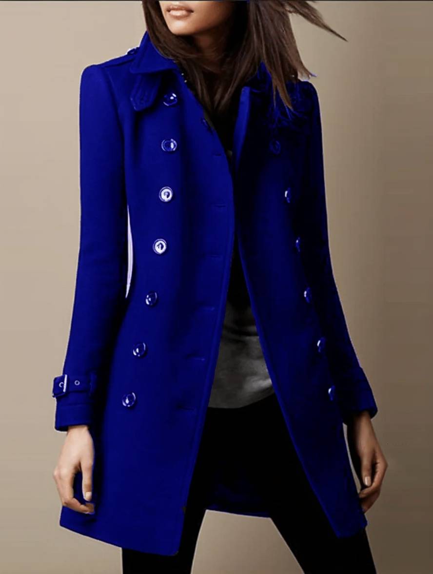 Cocolii mi-longue manteau en laine officier double boutonnage col revers manches longues femme élégant hiver veste caban