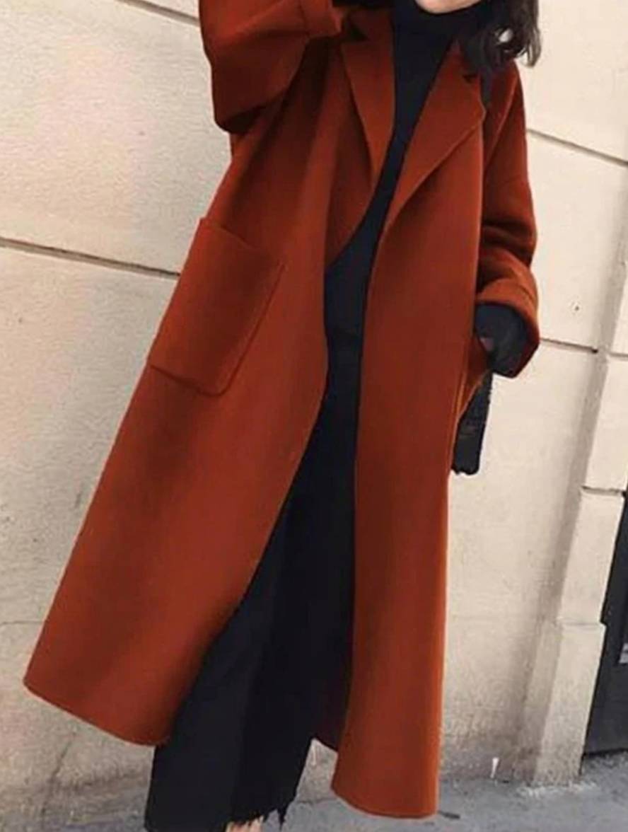 Cocolii longue manteau en laine fendu le côté ceinture oversized femme élégant veste