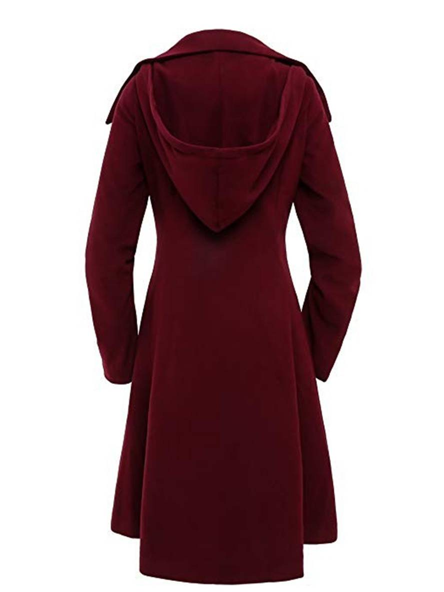 Cocolii mi-longue manteau en laine à capuche boutonnage femme élégant mode veste cape