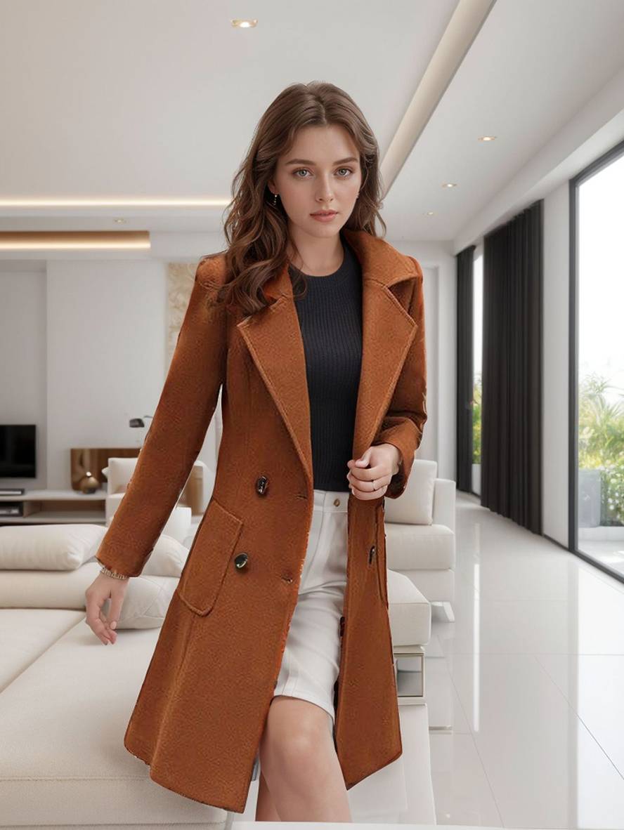 Cocolii manteau double boutonnage poches col revers manches longues femme décontracté mode