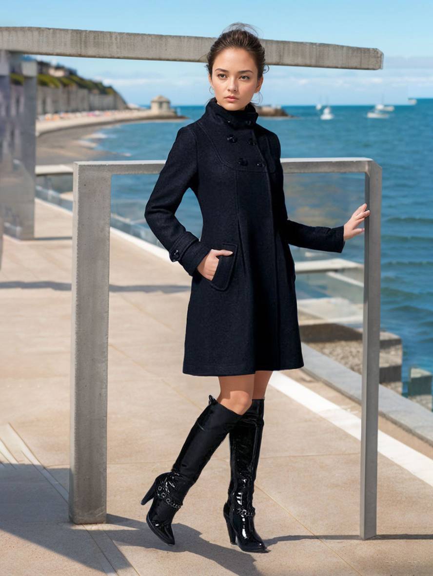 Cocolii manteau double boutonnage à capuche manches longues femme élégant décontracté