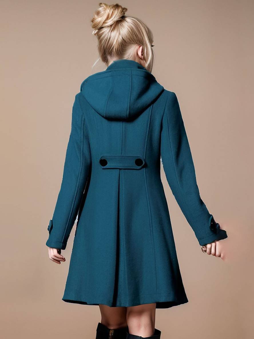 Cocolii manteau double boutonnage à capuche manches longues femme élégant décontracté