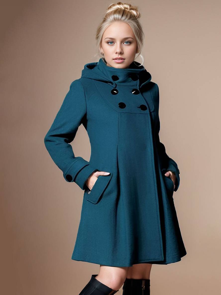 Cocolii manteau double boutonnage à capuche manches longues femme élégant décontracté