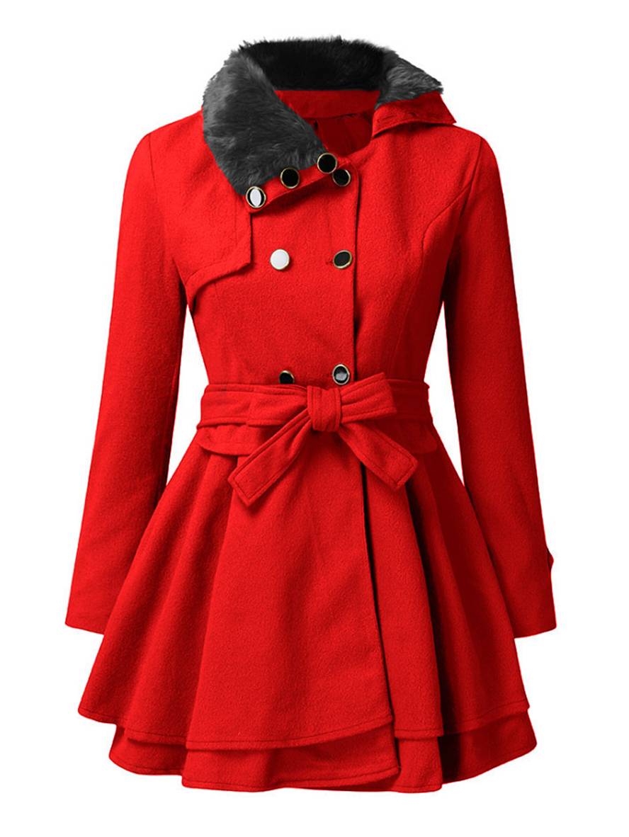 Cocolii mi-longue manteau double boutonnage ceinture col revers manches longues femme élégant décontracté