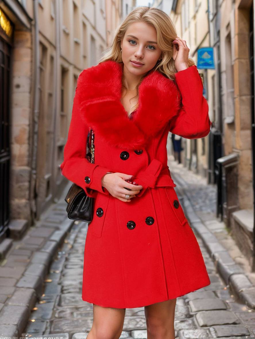 Cocolii mi-longue manteau unicolore double boutonnage ceinture manches longues femme élégant décontracté