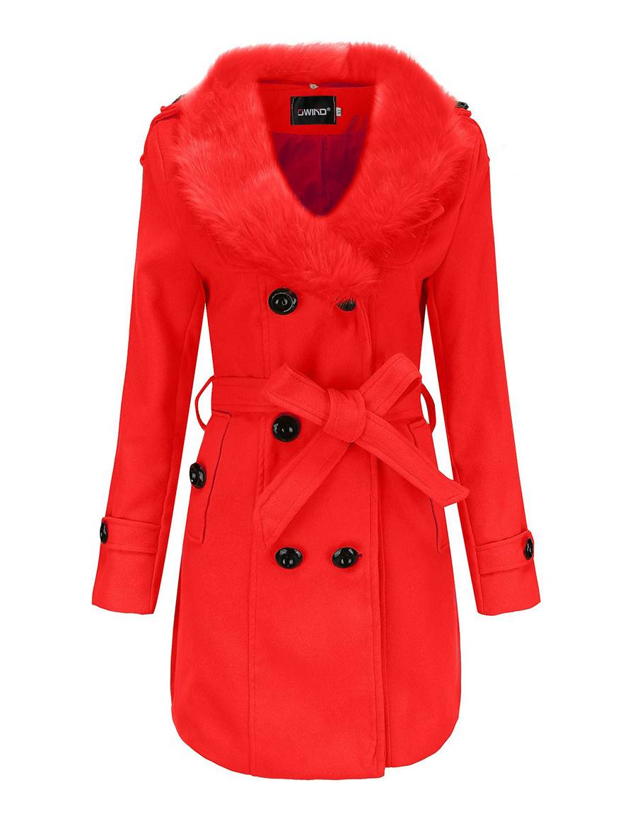 Cocolii mi-longue manteau unicolore double boutonnage ceinture manches longues femme élégant décontracté