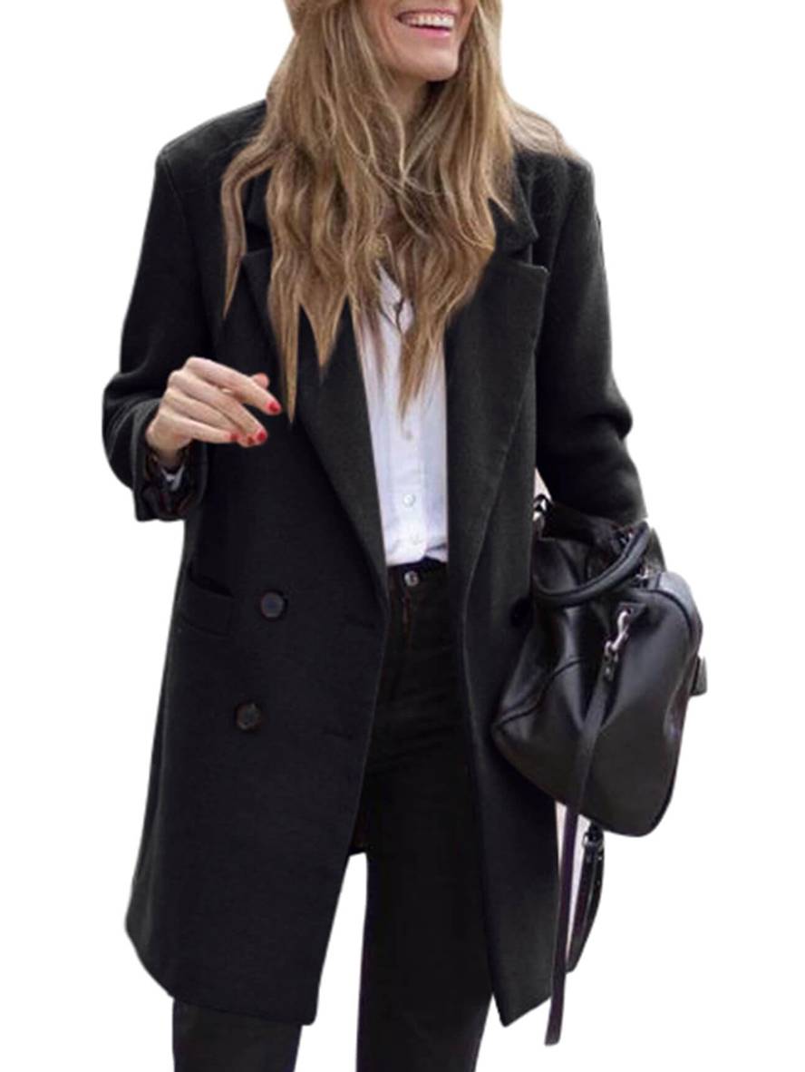 Cocolii mi-longue manteau en laine double boutonnage poches manches longues femme élégant décontracté veste