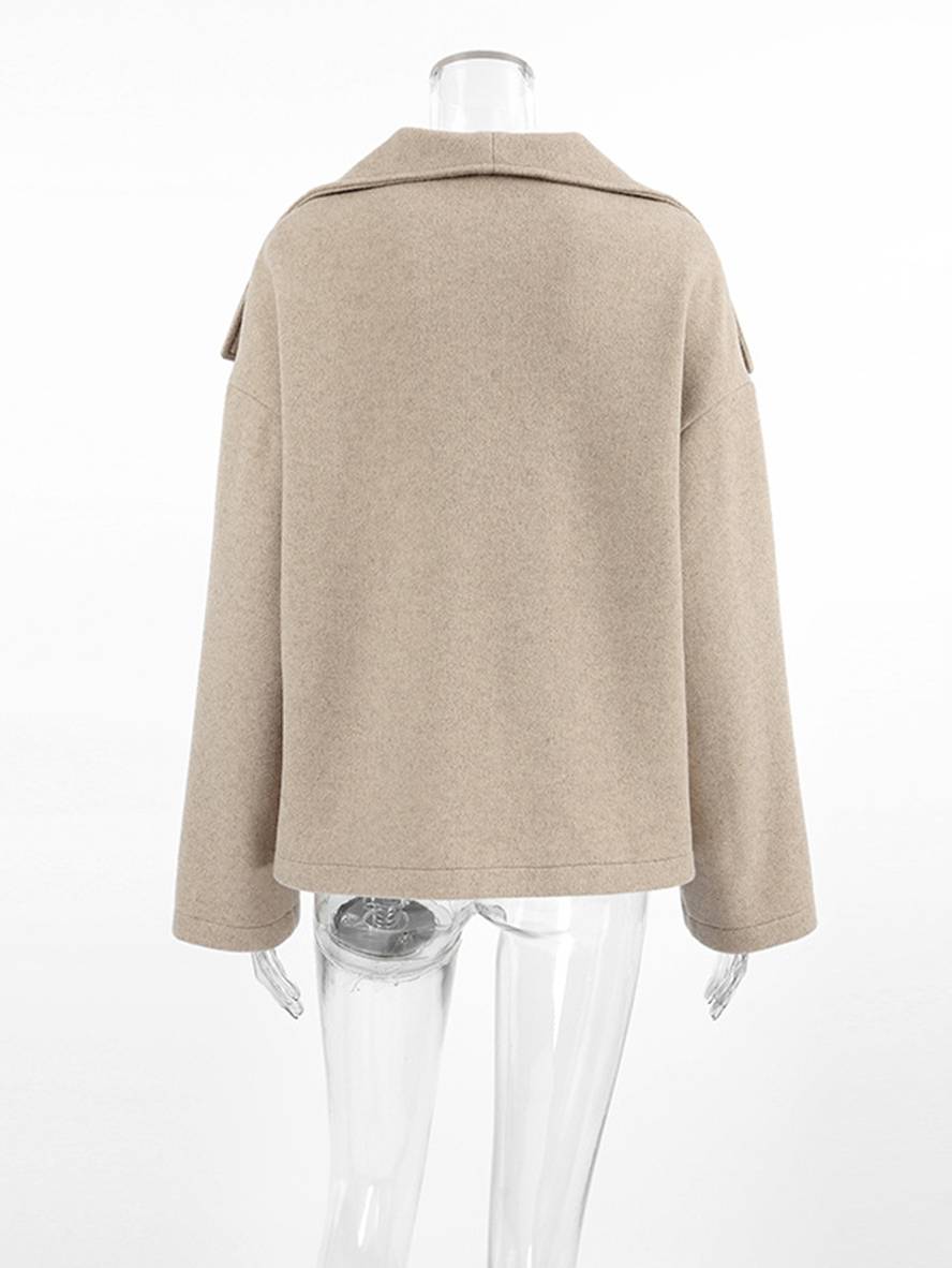 Cocolii manteau en laine double boutonnage col revers poches manches longues femme élégant décontracté ample veste