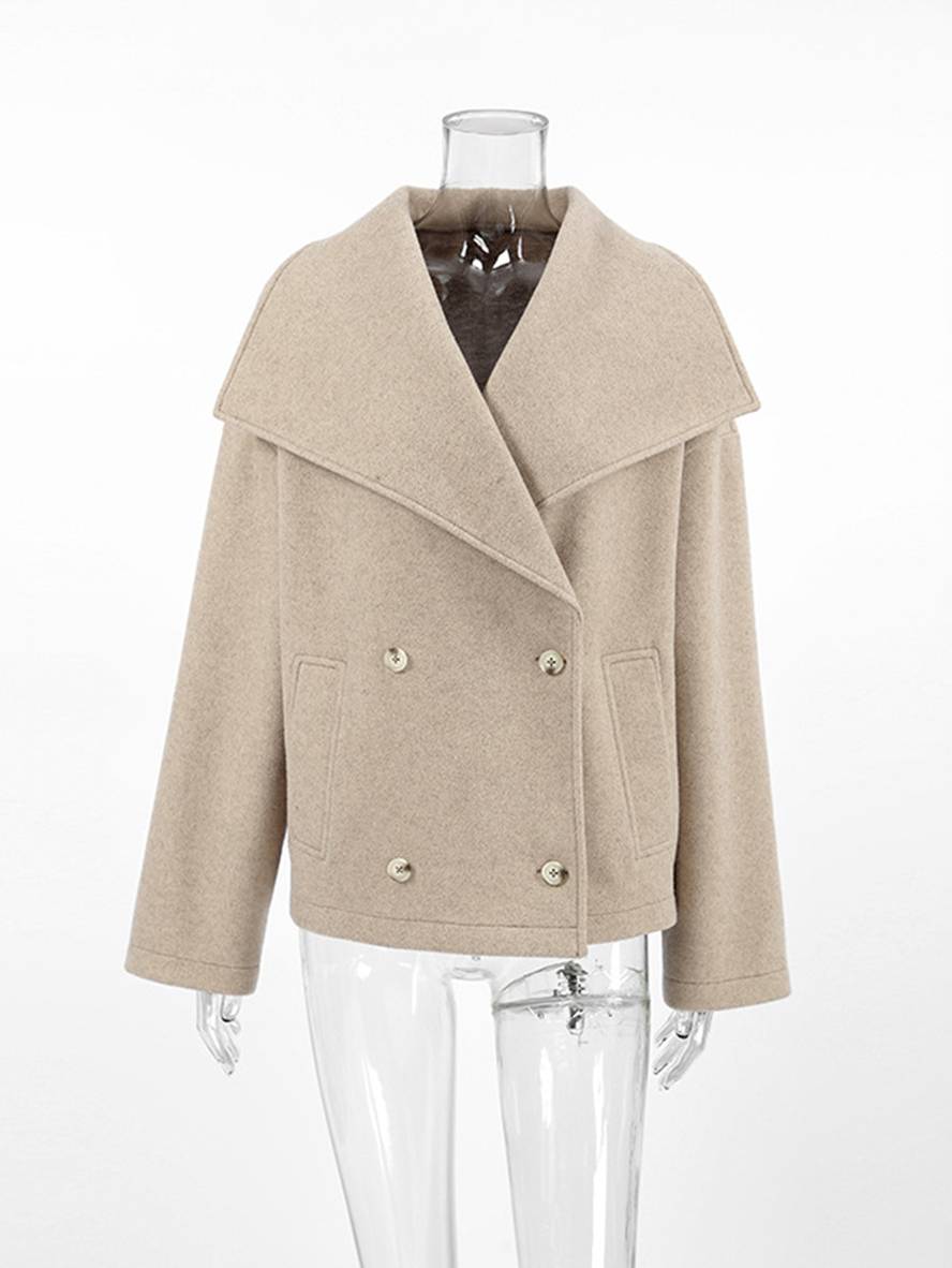 Cocolii manteau en laine double boutonnage col revers poches manches longues femme élégant décontracté ample veste