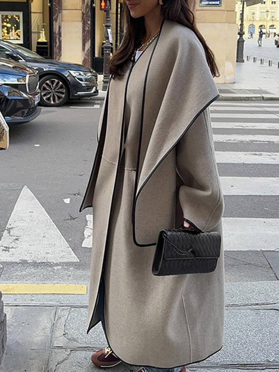 Cocolii longue manteau en laine avec foulard boutons poches manches longues femme élégant décontracté oversized veste