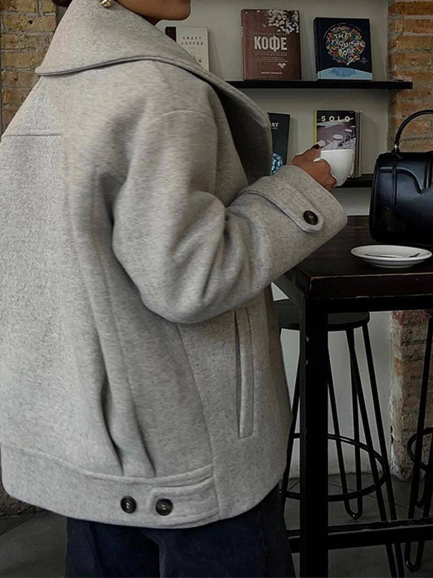 Cocolii manteau caban unicolore double boutonnage poches col revers manches longues femme élégant décontracté oversized veste