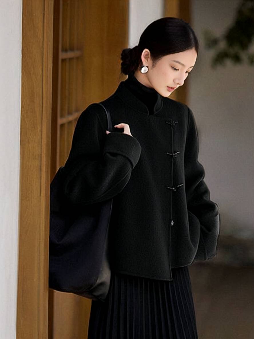 Cocolii court manteau en laine unicolore boutonnage col montant manches longues femme élégant vintage décontracté veste