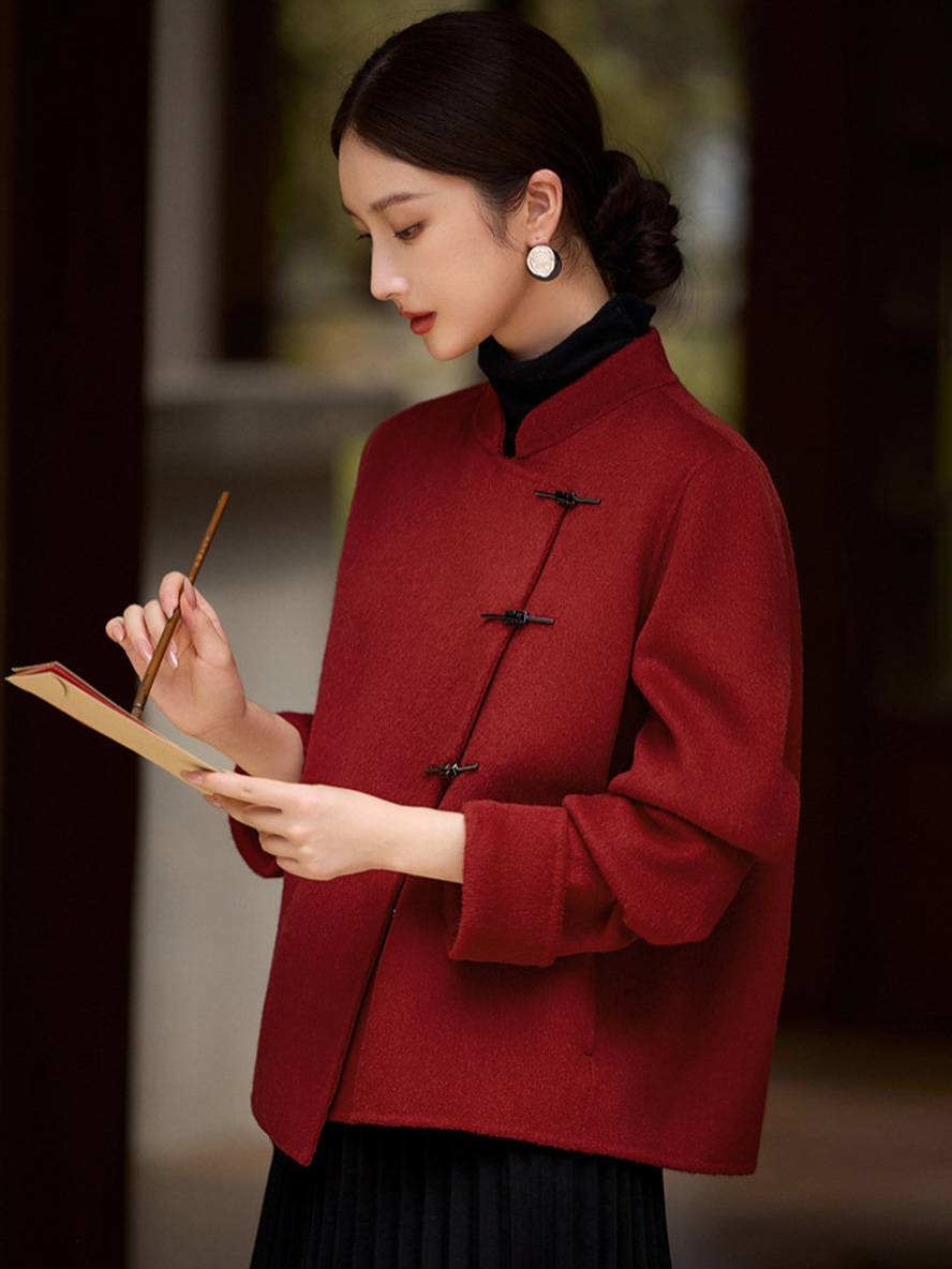 Cocolii court manteau en laine unicolore boutonnage col montant manches longues femme élégant vintage décontracté veste